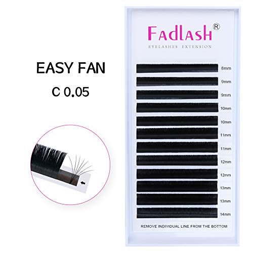 Product Cover Volume Lash Extensions FADLASH Easy Fan Volume Lashes 0.05 0.07mm Mixed Tray Self Fanning Eyelash Extensions C/D/DD Curl Easy Fan Lashes 8-20mm (0.05-C, Mix 8~14mm)