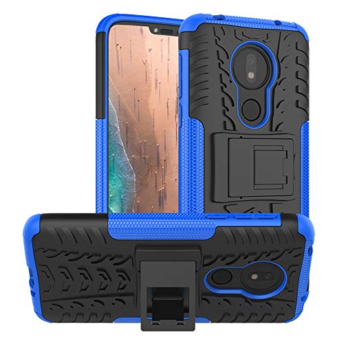 Product Cover Moto G7 Power Case,Moto G7 Supra Case,Moto G7 Optimo Maxx case,PUSHIMEI with Kickstand Hard PC Back Cover Soft TPU Dual Layer Protection Phone Cover for Motorola Moto G7 Power(Blue Kickstand case)