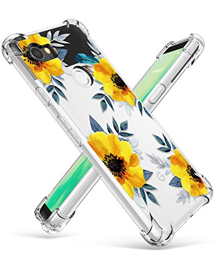 Product Cover GVIEWIN Compatible for Google Pixel 2 XL Case, Flower Pattern Design with Shockproof Corner, Ultra Slim TPU Bumper Protective Cover Case(2017) (Sunflowers/Yellow)