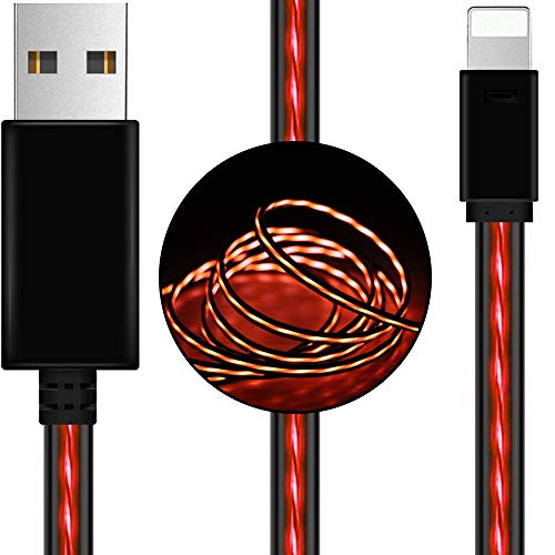 Product Cover AoLiPlus 6.6 FT Longer LED Charging Cable Visible Flowing Light UP USB Charger Sync Data Cords Compatible with Phone X/8/8 Plus/7/7 Plus/6/6 Plus/5/5S/5C/SE/Pad and More (Red)