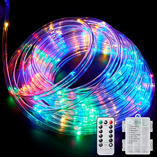 Product Cover Ollivage LED Rope Lights Outdoor String Lights Battery Powered with Remote Control, 8 Modes Color Changing Waterproof LED Strip Lights Fairy Lights 40Ft for Christmas Party Camping Decoration, 1 Pack