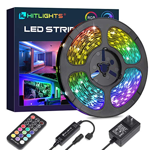 Product Cover LED Strip Lights, HitLights Color Changing Strip Lights 32.8ft SMD 5050 Flexible RGB Light Strips with RF Remote, UL Power Supply for Under Cabinet Lighting Kitchen Bedroom Home Decoration