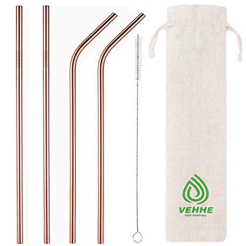 Product Cover VEHHE Metal Straws Reusable Stainless Steel Straws Drinking 4 Set - Ultra Long 10.5