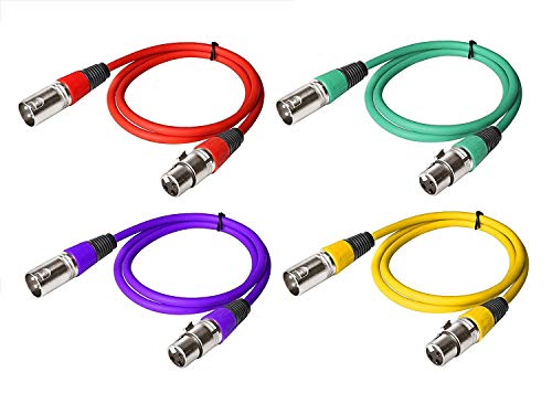 Product Cover VRCT DMX 3.2ft/1.5 m, 3-Pin Signal XLR Connection DMX512 Stage Light Cable Male to Female for Moving Head Light Par Light (Wire Colour May Vary), Pack of 4
