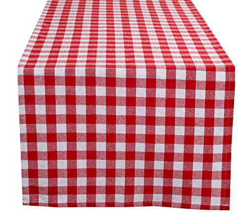 Product Cover GLAMBURG 100% Cotton Table Runner 2-Pack 16x90 Gingham Check Plaid for Family Dinners or Gatherings, Indoor or Outdoor Parties & Everyday Use - Red