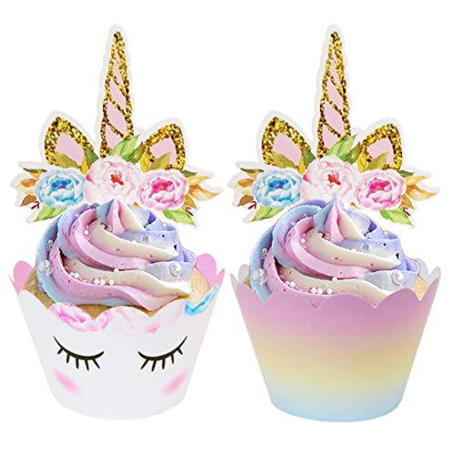 Product Cover ecoZen Lifestyle Unicorn Cupcake Toppers and Wrappers Decorations (30 of Each) - Reversible Rainbow Cup Cake Liners with Unicorn Topper | Cute Decorating Supplies for Girl Birthday Party