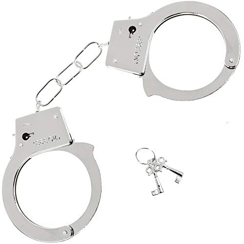 Product Cover Skeleteen Metal Handcuffs with Keys - Toy Police Costume Prop Accessories Metal Chain Hand Cuffs with Safety Release and Key Silver
