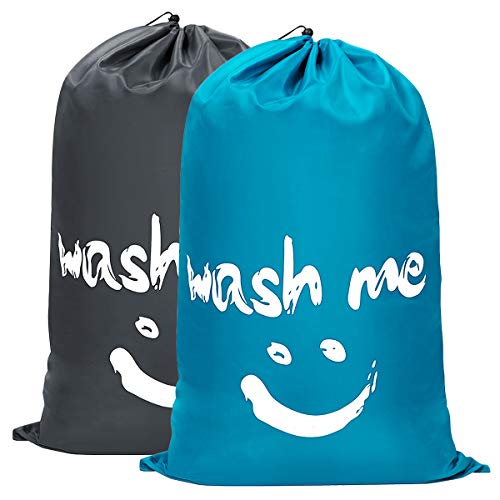 Product Cover WOWLIVE 2 Pack Extra Large Travel Nylon Laundry Bag Set Storage Sturdy Rip-Stop Machine Washable Locking Drawstring Closure Heavy Duty Bag Hamper Liner (Blue and Grey)