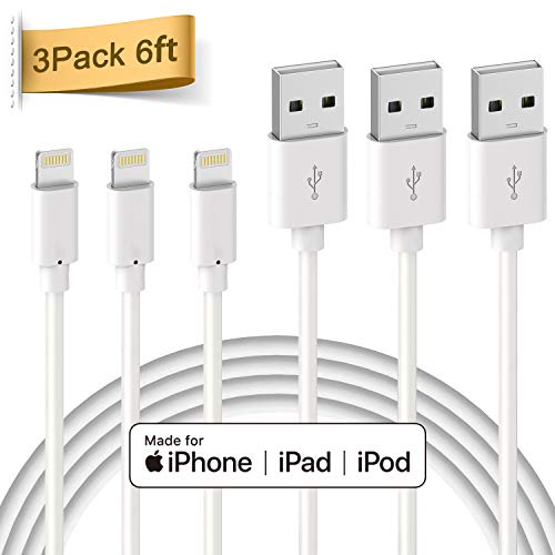 Product Cover Quntis Lightning Cable 3Pack 6ft Premium Lightning to USB A Charger Cable Compatible with iPhone 11 Xs Max XR X 8 Plus 7 Plus 6 Plus SE iPad Pro iPod and More - White