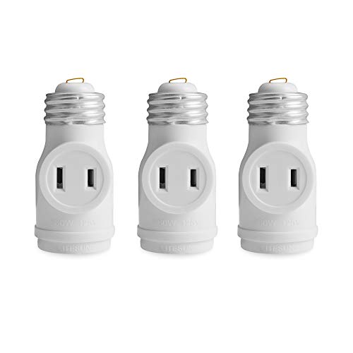 Product Cover 2 Outlet Light Socket Adapter, Dual Polarized Outlet, Lamp Holder, E26 ETL, White, 3 PACK
