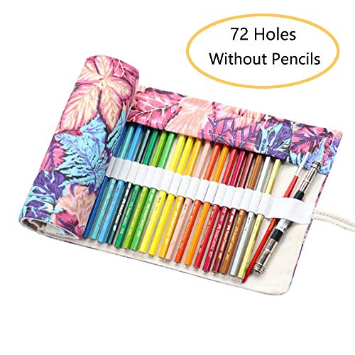 Product Cover Everun Large Capacity Canvas 72 Slot-Adult Pencil Wrap Roll Case Holder, Portable Coloring Pencil Holder Organizer Roll Storage for 72 Colored Pencils (No Pencils Included)