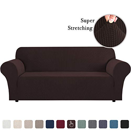 Product Cover Modern Spandex 1 Piece Sofa Cover Lycra Jacquard High Stretch Sofa Slipcover Stylish Furniture Cover/Protector Machine Washable - XL Sofa - Brown