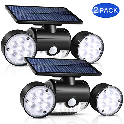 Product Cover Solar Lights Outdoor, UNIFUN 30 LED Waterproof Solar Powered Wall Lights with Dual Head Spotlights 360-Degree Rotatable Solar Motion Security Night Lights for Outdoor Pation Yard Garden (Pack 2)