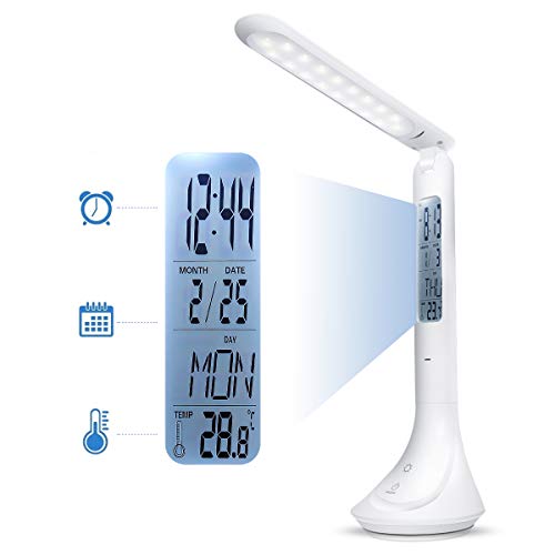 Product Cover Desk Lamp, Eye-Caring Office Lamp,Folding Desk Lamps Built-in LCD Display Temperature, Clock, Calendar,3-Level Dimmer, 4000K Touch Control Lamp for Bedside Table, Bedroom Study, and Office