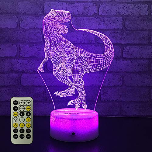 Product Cover FlyonSea Dinosaur Night Light Dinosaur Lamp Bedside Lamp 7 Colors Change Remote Control with Timer Kids Night Light Optical Illusion Lamps for Kids Lamp As a Gift Ideas for Boys