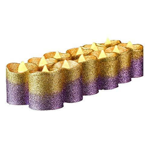 Product Cover Flameless Votive Candles,LED Votive Tea Lights Candles,Gold & Purple Glitter Votive Candles Bulk for Wedding Outdoor Bar Restaurant Party Home Birthday