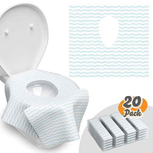 Product Cover Toilet Seat Covers Disposable - 20 Pack - Waterproof, Ideal for Adults and Kids - Extra Large, Individually Wrapped for Travel, Toddlers Potty Training in Public Restrooms (Waves, 20)