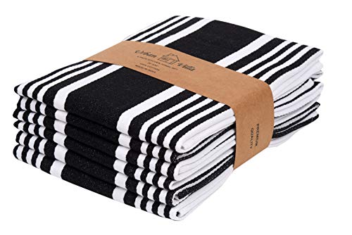 Product Cover Urban Villa Kitchen Towels,Trendy Stripes, 100% Cotton Dish Towels Mitered Corners, (Size: 20X30 Inch), Black/White Highly Absorbent Bar Towels & Tea Towels - (Set of 6)