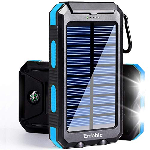 Product Cover Solar Power Bank Portable Charger 20000mah Waterproof Battery Backup Charger Solar Panel Charger with Dual LED Flashlights and Compass for iPhone Android CellPhones
