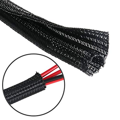 Product Cover 25 Feet - 1 inch Cord Protector Split Wire Loom Braided Cable Sleeve, Management and Organizer, Protectors for Television, Audio, Computer Cables, Prevent Pet From Chewing Cords - Black