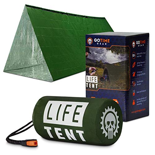Product Cover Go Time Gear Life Tent Emergency Survival Shelter - 2 Person Emergency Tent - Use As Survival Tent, Emergency Shelter, Tube Tent, Survival Tarp - Includes Survival Whistle & Paracord (Green)