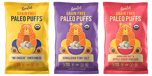 Product Cover LESSER EVIL, PALEO PUFFS, Variety Pack of 3, 5 oz Bags - No Artificial Ingredients, Gluten Free, Low Sodium, Vegan, Wheat Free, Yeast Free, 95%+ Organic