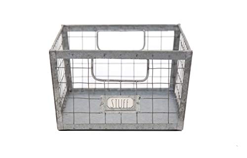 Product Cover Rae Dunn Wire Storage Basket - Galvanized Steel and Solid Wood Organizer - Decorative Folder Bin with Two Handles and Label Slot - for Office, Bedroom, Living Room, Closet and More