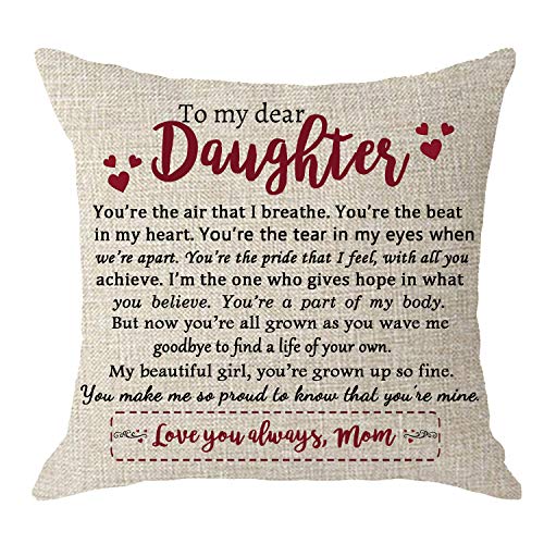 Product Cover NIDITW Mother Day Daughters Birthday Gift Heart with Inspirational Words to My Dear Daughter Body Burlap Throw Pillow Case Cushion Cover Sofa Home Decorative Square 18x18 Inches