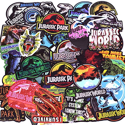 Product Cover LIN LANG Dinosaur Stickers Jurassic World Park Decals, Laptop Water Bottle Skateboard Phone Motorcycle Bicycle Luggage Guitar Bike Sticker Vinyl Waterproof Decal 75pcs Pack Dinosaur Party Supplies
