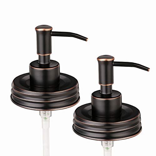 Product Cover CHBKT 2-Pack Mason Jar Soap Dispenser Lid, Oil Rubbed Bronze Rust Proof Stainless Steel Lotion Dispenser Lid for Regular Mouth Mason Jar, Bathroom Accessories - Jar Not Included