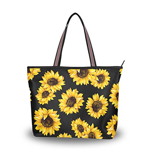 Product Cover ZOEO Sunflower Black Large Tote Bags Women Summer Handbags with Zipper Shopper Bag for Mother Day Christmas Gifts for Mom