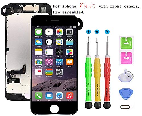 Product Cover Screen Replacement Compatible with iPhone 7 4.7 inch Full Assembly - LCD 3D Touch Display Digitizer with Sensors and Front Camera, Fit Compatible with iPhone 7 4.7 inch-Black