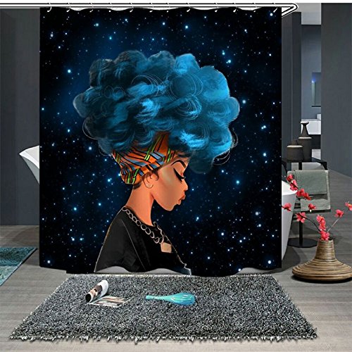 Product Cover UniTendo African American 3D Retro Style Print Waterproof Polyester Shower Curtain with 12 Hooks for Bathroom Decor,72 x 72 inches, Blue Hair Afro Girl.