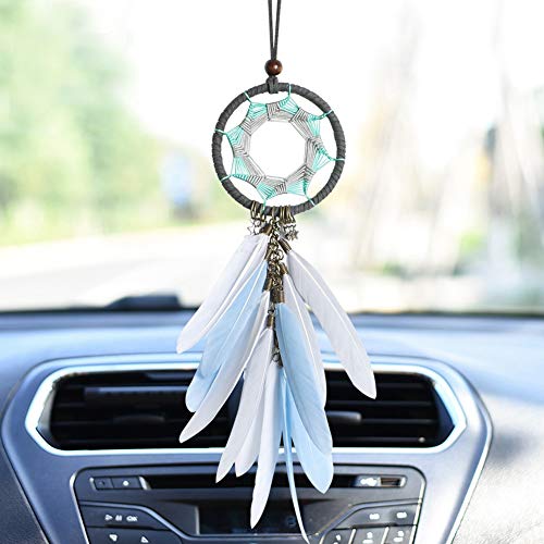 Product Cover Dremisland Handmade Grey Feather Dream Catcher Car Interior Rearview Pendant Charm Car Hanging(Gray Circle)