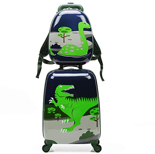 Product Cover Black Friday Deal 2pcs Children Rolling Suitcase Animal Cartoon Pattern Carry On Set With Universal Wheels 18 in with 13 in Cute Cartoon Shoulder Bag Travel Luggage Case Set (Dinosaur, 18