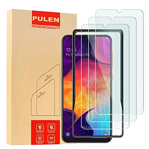 Product Cover [3-Pack] PULEN for Samsung Galaxy A50 Screen Protector,HD Clear Anti-Scratch Bubble Free Anti-Fingerprints 9H Hardness Tempered Glass with Easy Installation Tray