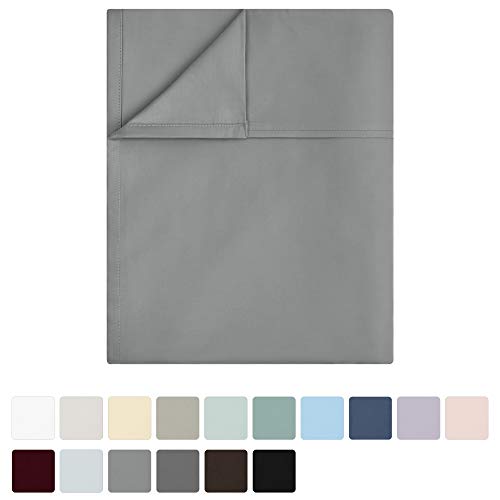 Product Cover California Design Den Flat Top Sheet Only - King Size Slate Grey Color 400-Thread-Count Luxury Soft 100% Cotton Sateen Weave Bedding - Best Hotel Quality Cool Flat Sheet