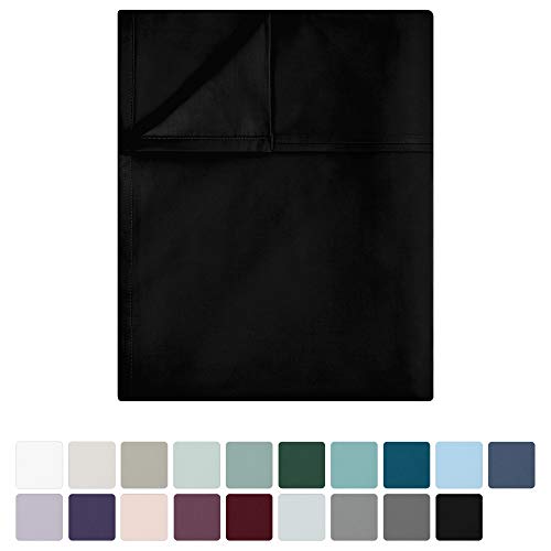 Product Cover Black Flat Sheet Only - King Size 400 Thread Count Luxury Soft 100% Cotton Sateen Weave Bedding - Best Hotel Quality All Season Top Flat Sheet for Bed, Lightweight and Breathable