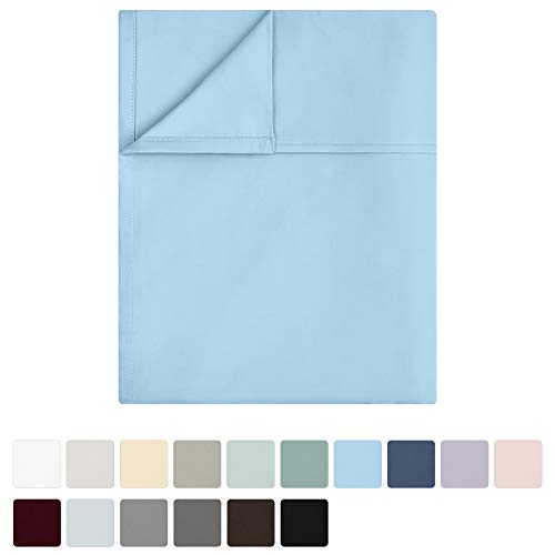 Product Cover Queen Size Cotton Flat Sheet Only - Blue Color 400 Thread Count Luxury Soft 100% Cotton Sateen Weave Bedding - Best Hotel Quality Cool Top Sheet for Bed, Lightweight and Breathable