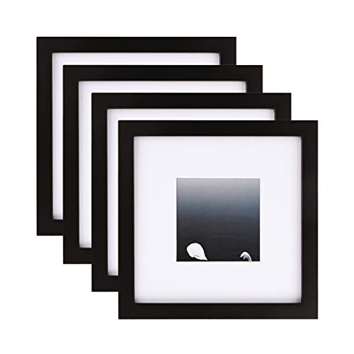 Product Cover Egofine 8x8 Picture Frames 4 PCS - Made of Solid Wood for Table Top Display and Wall Mounting Photo Frame for Pictures 4x4 with Mat Black