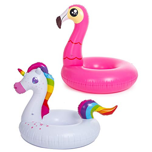 Product Cover JOYIN Inflatable Flamingo and Unicorn Pool Float 2 Pack, Fun Beach Floaties, Swim Party Toys, Summer Pool Raft Lounger for Adults & Kids (Inflates to Over 4ft. Wide)