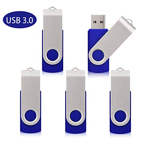 Product Cover 64GB High Speed USB 3.0 Flash Drive 5 Pack Easy-Storage Memory Stick K&ZZ Thumb Drives Gig Stick USB3.0 Pen Drive for Fold Digital Data Storage, Zip Drive, Jump Drive, Flash Stick, Blue Color