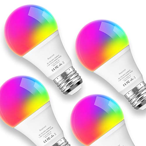 Product Cover Smart Lights Led Bulb Daylight Aoycocr(6500K) 7.5W A19 - Medium Screw Base (E26) - 750 Lumens(65W equiv.) - Dimmable - RGB Color Changing - Voice Control - No Hub Required - UL Listed - 4 Pack