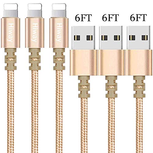 Product Cover iPhone Charger,Hiway Nylon Braided Lightning Cable USB 3PACK 6FT Fast Charging High Speed Data Sync Cord Compatible with iPhone 8/8 Plus/7/7 Plus/6/6s/6 plus/6s Plus/ 5s/5c,iPad, iPod and More