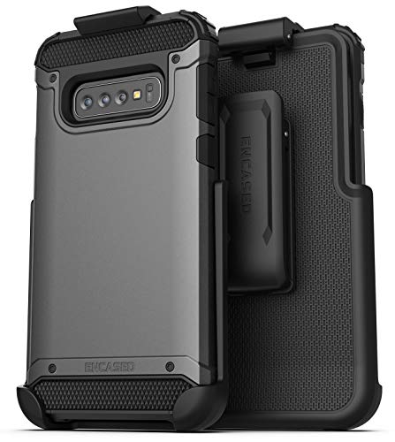 Product Cover Encased Galaxy S10 Belt Clip Holster Case (2019 Scorpio Armor) Ultra Protective Tough Grip Cover with Holder for Samsung Galaxy S10 - Gunmetal Grey