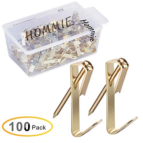 Product Cover Hommie 100 Pcs Heavy Duty 30lbs Picture Hangers with Nails Photo Picture Frame Hooks Professional Picture Hanging Kit on Wooden/Drywall Hanging Solution Hardware for Canvas,Office,Clock,Mirror(30LB)