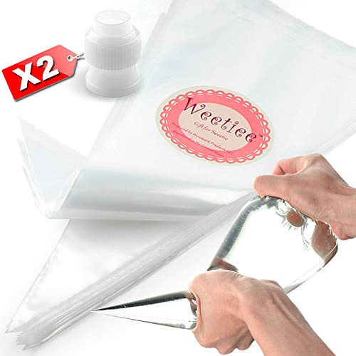 Product Cover Weetiee Pastry Piping Bags -100 Pack-12-Inch Disposable Cake Decorating Bags Anti-Burst Cupcake Icing Bags for all Size Tips Couplers and Baking Cookies Candy Supplies Kits - Bonus 2 Couplers