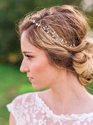 Product Cover Catery Bride Wedding Headband Pearl Hair Vine Braid Headpieces Bridal Hair Accessories for Women(Sliver)