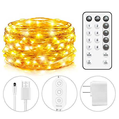 Product Cover Govee String Lights Plug in, 33 Feet Led Fairy Lights, 100 LEDs Remote Control Fairy Lights with 8 Scence Modes 4 Timing Options USB Fairy Lights for Wedding Christmas Festival Outdoor Warm White