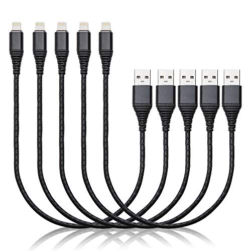 Product Cover 5Pack 1ft Short Charging Cable CABEPOW for MFi Certified Close 7 inch Charger Cable/Data Sync 1 Foot Fast USB Charging Cord Compatible withX Case/8/8 Plus/7/7 Plus/6/6s /5s/5/iPad Case(Black)
